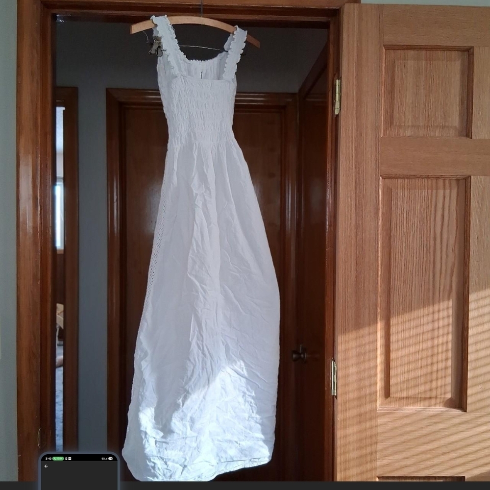 White Eyelet Maxi Dress with Button Detail - Picture 2 of 4